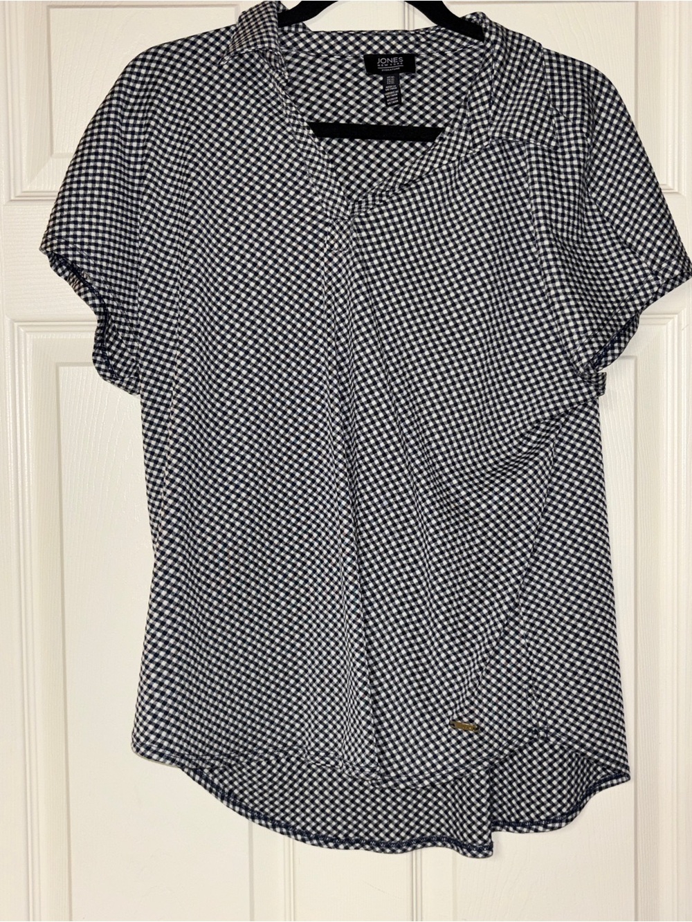 Jones New York Black and White Patterned Short-Sleeve Blouse